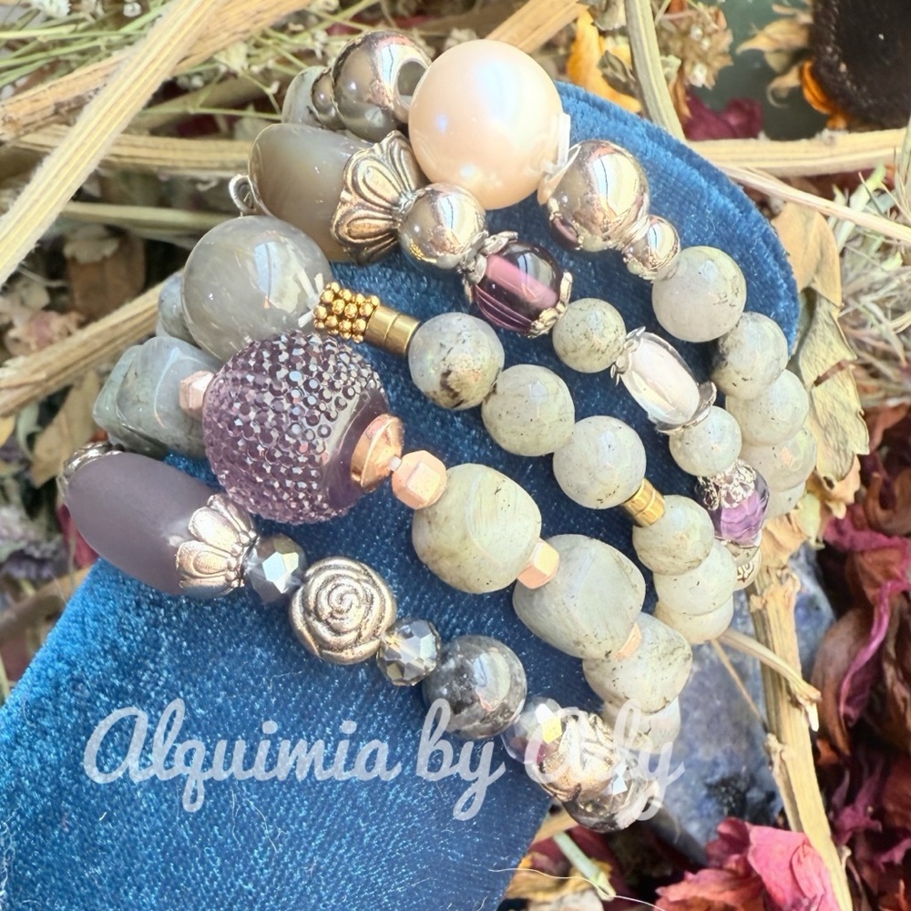 Alquimia Gray and Silver Beaded Bracelet big  Set